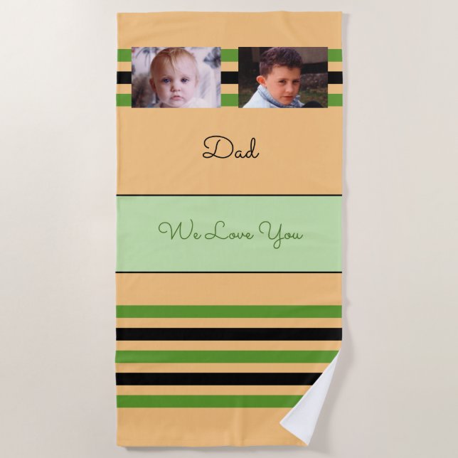 Love you dad 2 photos green orange beach towel (Front)