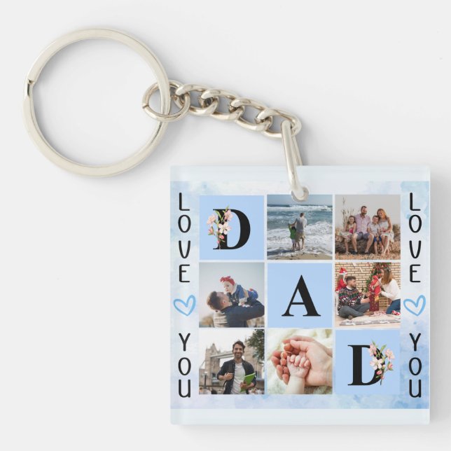 Love You Dad Custom Photo Collage - Personalised Key Ring (Front)