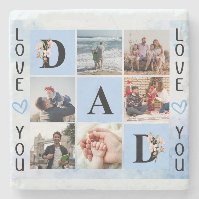 Love You Dad Custom Photo Collage - Personalised Stone Coaster (Front)