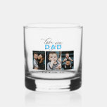 Love You Dad/Daddy/Papa/Other 3 Photo Custom Text Whiskey Glass<br><div class="desc">Celebrate the special bond between a father and child with this "Love You Dad" custom photo whiskey glass. This elegant and heartfelt glass features three cherished photos, making it a unique and personalised gift perfect for any occasion. The design showcases the touching message "Love You Dad" in a stylish script,...</div>