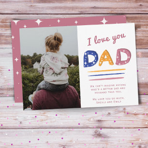 Love you Dad Pink Typography Photo Holiday Card