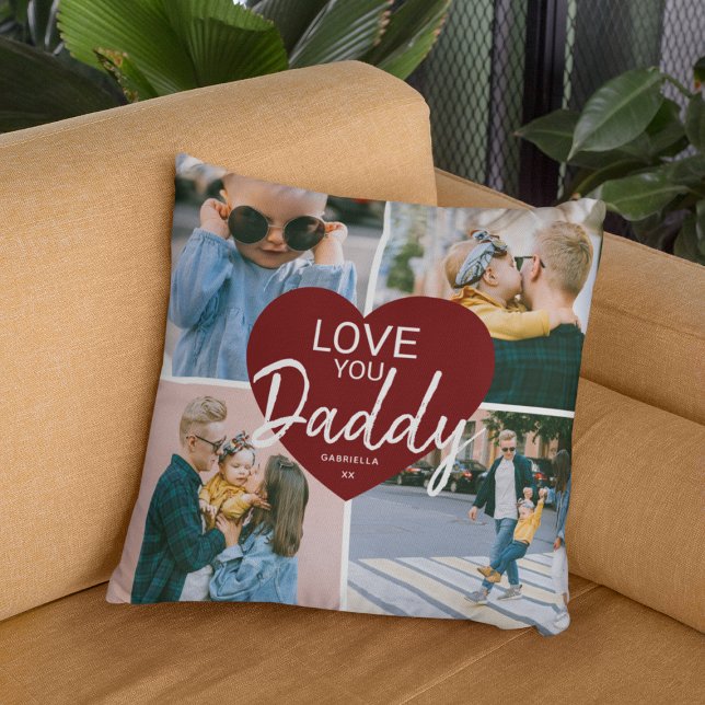 Love You 'Daddy' Custom Photo Collage Heart Cushion (Creator Uploaded)