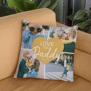 Love You 'Daddy' Custom Photo Collage Heart Throw Cushion