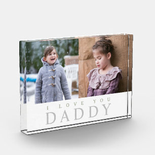 Love You Daddy Green Grey Text Photo Collage Block