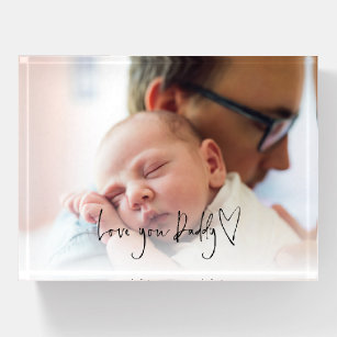 Love You Daddy Modern Script Heart Photo Overlay Paperweight