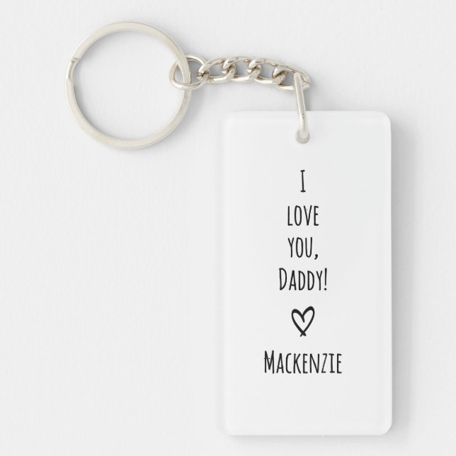 Love You Daddy Simple Handwritten Chic Kids Photo Key Ring (Front)