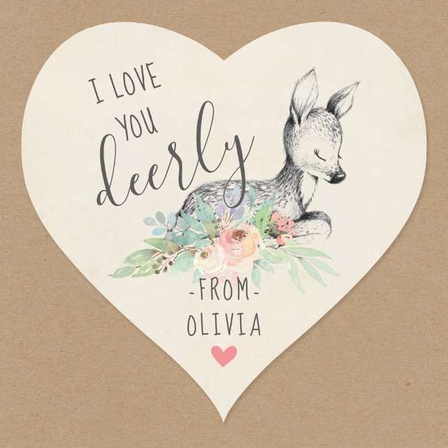 Love You Deerly Kids Valentine's Day Party Favour Heart Sticker (Creator Uploaded)