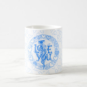 Love You Fantasy Valentine gift Blue Line Art Coffee Mug