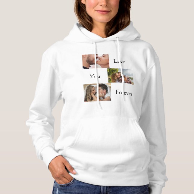 Love You Forever Custom 3 Photo and Name Couples Hoodie (Front)