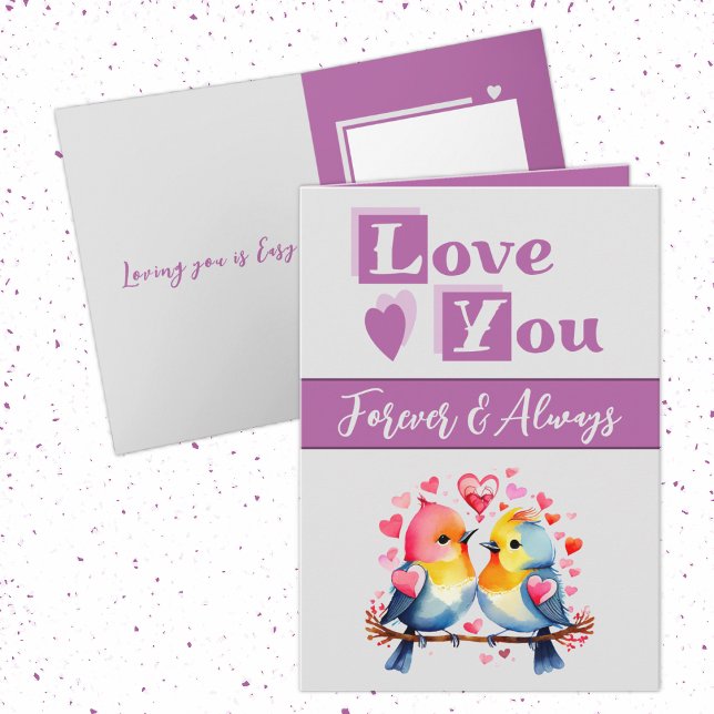 Love you forever cute birds purple Valentine Card (Creator Uploaded)