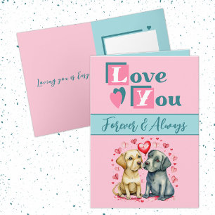 Love you forever cute dogs pink green Valentine Card