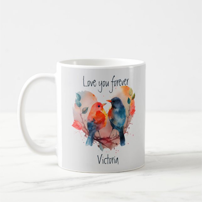 Love You Forever Lovebirds Customise Name Coffee Mug (Left)