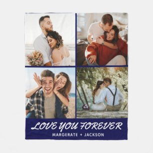 Love You Forever Modern 4 Photo Collage Fleece Blanket