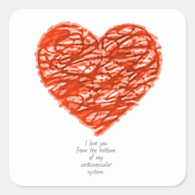 Love you from bottom of cardiovascular system square sticker (Front)