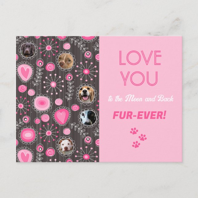 Love you Furever Pink Heart Flower Photo Collage  Postcard (Front)