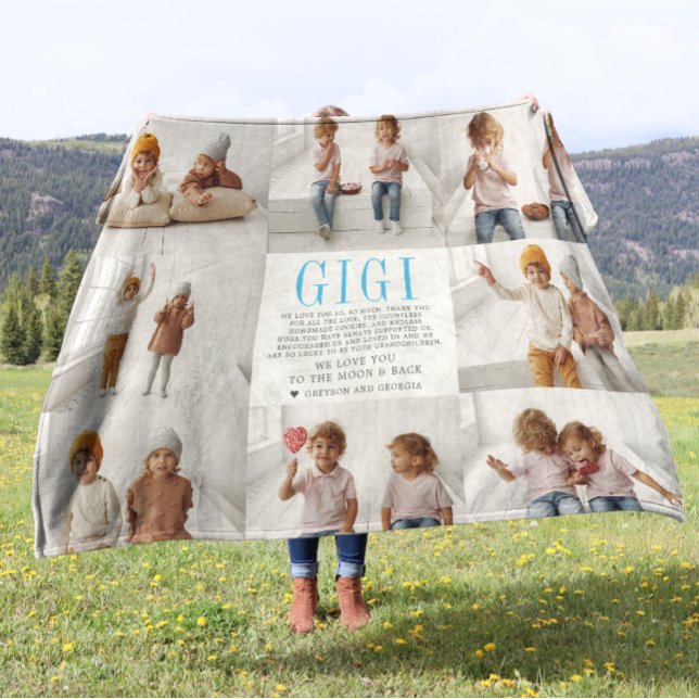 Love You Gigi | Custom Message Photo Collage Fleece Blanket (Creator Uploaded)