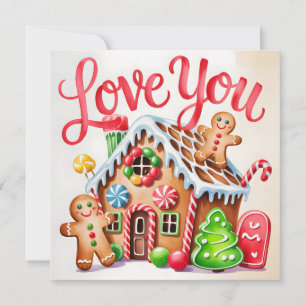 "Love You" Gingerbread House Illustration Card