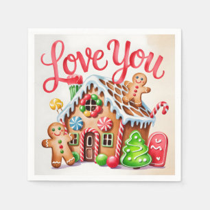 "Love You" Gingerbread House Illustration Napkin