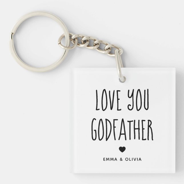Love You Godfather Photo Back and Handwritten Text Key Ring (Front)