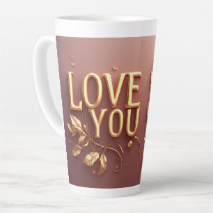 Love You Gold Letters With Red Floral Pearl Latte Mug