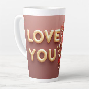 Love You Gold Letters With Red Floral Pearl Latte Mug