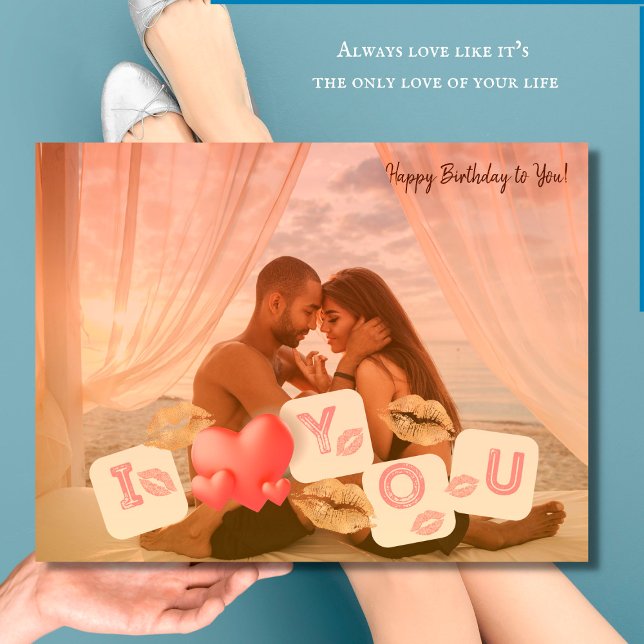 Love You Gold Lips Photo Husband Romantic Birthday Postcard (Creator Uploaded)