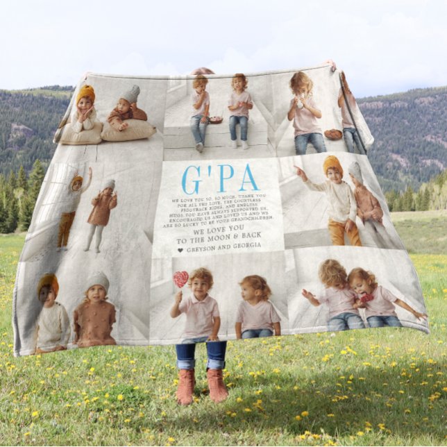 Love You G'pa | Custom Message Photo Collage Fleece Blanket (Creator Uploaded)