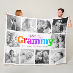 Love You Grammy Colorful Modern 10 Photo Collage Fleece Blanket