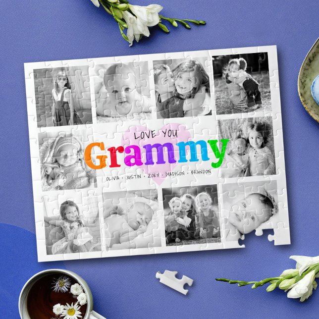 Love You Grammy Colourful Modern 10 Photo Collage Jigsaw Puzzle (Creator Uploaded)
