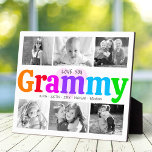 Love You Grammy Colourful Modern 6 Photo Collage Plaque<br><div class="desc">“Love you Grammy.” She’s loving every minute with her grandkids. A playful, whimsical, stylish visual of colourful rainbow coloured bold typography and black handwritten typography overlay a soft, light pink heart and a white background. Add 6 cherished photos of your choice and customise the names and message, for the perfect...</div>