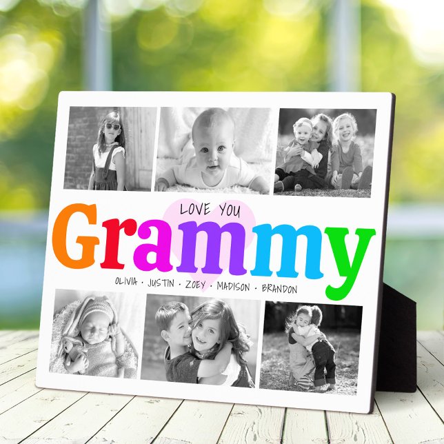 Love You Grammy Colourful Modern 6 Photo Collage Plaque (Creator Uploaded)