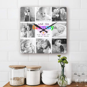 Love You Grammy Colourful Modern 8 Photo Collage Square Wall Clock