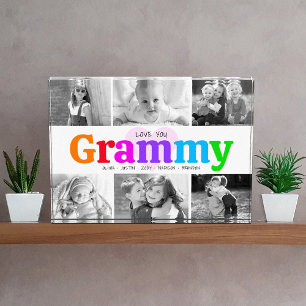Love You Grammy Colourful Rainbow Modern Collage 6 Photo Block
