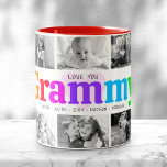 Love You Grammy Multicolor Modern 10 Photo Collage Two-Tone Coffee Mug<br><div class="desc">“Love you Grammy.” She’s loving every minute with her grandkids. A playful, whimsical, stylish visual of colourful rainbow coloured bold typography and black handwritten typography overlay a soft, light pink heart and a white background. Add 10 cherished photos of your choice and customise the names and message, for the perfect...</div>