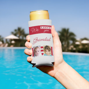 Love you grandad 4 photo red and grey seltzer can cooler