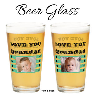 Love you Grandad two photos black green beer Glass