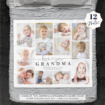 Love You Grandma 12 Photo Collage Heart White Grey Fleece Blanket<br><div class="desc">Have Grandma cosy up with photos of her grandchild or grandkids with this photo memory blanket featuring 12 pictures in various shapes and sizes and titled LOVE YOU GRANDMA in a modern handwritten script typography accented with a heart in your choice of text, graphics and background colours (shown with grey...</div>