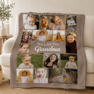 Love You Grandma 16 Photo Collage Fleece Blanket
