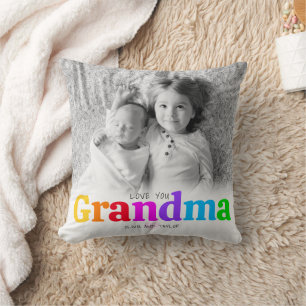 Love You Grandma 2 Photo Colourful Bold Type Moder Cushion
