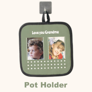 Love you grandma 2 photo polka dots green pot holder
