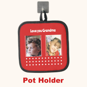 Love you grandma 2 photo polka dots red pot holder