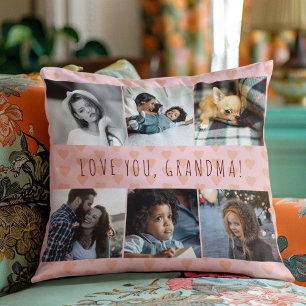 Love you grandma 6 photo collage retro pattern cushion