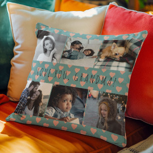 Love you grandma 6 photo collage retro pattern cushion
