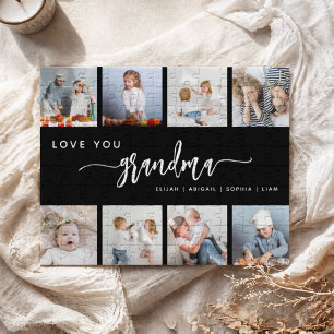 Love You Grandma 8 Photo Collage Black and White Jigsaw Puzzle