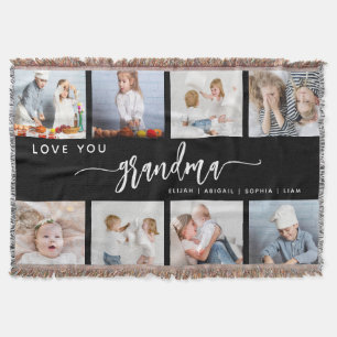 Love You Grandma 8 Photo Collage Black and White Throw Blanket