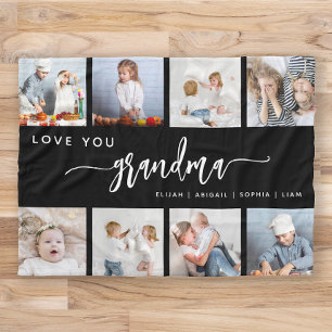 Love You Grandma 8 Photo Collage Black Fleece Blanket