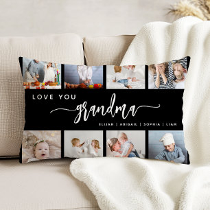 Love You Grandma 8 Photo Collage Black White Decorative Cushion