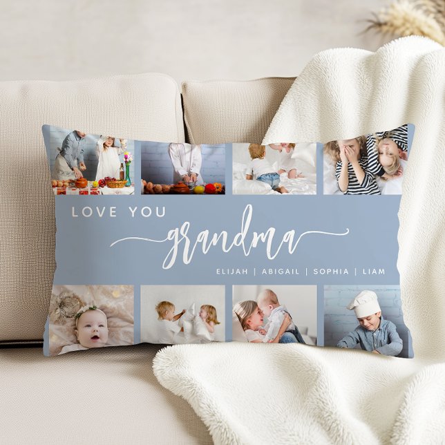 Love You Grandma 8 Photo Collage Dusty Blue Decorative Cushion (Creator Uploaded)