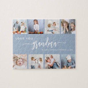 Love You Grandma 8 Photo Collage Dusty Blue Jigsaw Puzzle