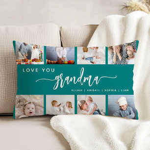 Love You Grandma 8 Photo Collage Teal Blue Decorative Cushion